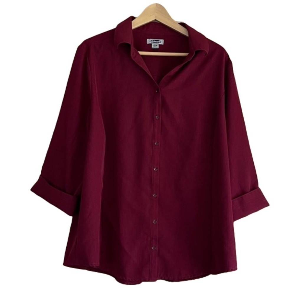 Vintage Edwards burgundy wine button front blouse plus size 2X